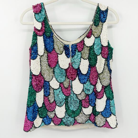 NWT The Broadway Deadstock Vintage 1960s Disco 100% Wool Fish Scale Sequin Top M - Picture 8 of 8